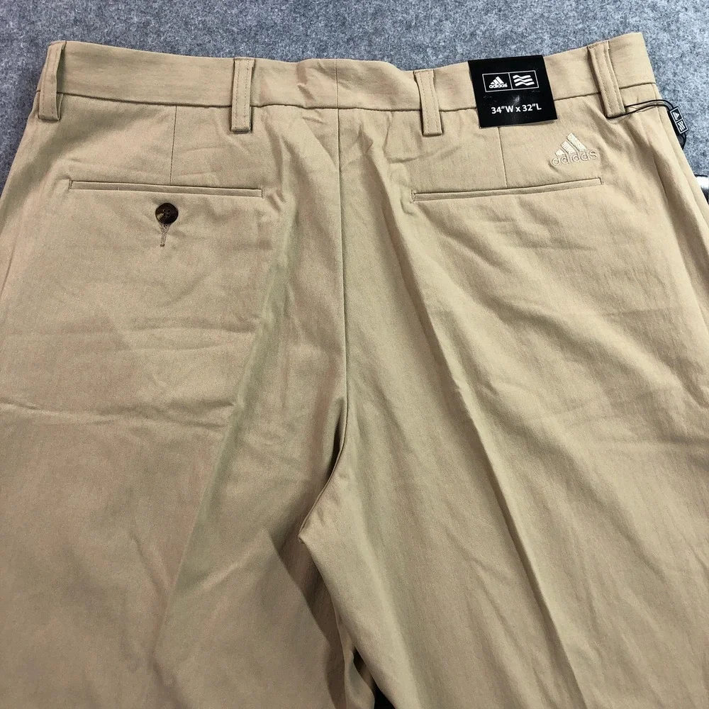 Adidas Mens Golf Pants 34x32 Tan Textured Straight Stretch Herringbone NWT